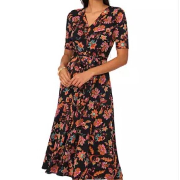 MSK Floral-Print Wrap Midi Dress - Picture 1 of 6